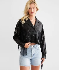 Sequin Fringe Cropped Jacket