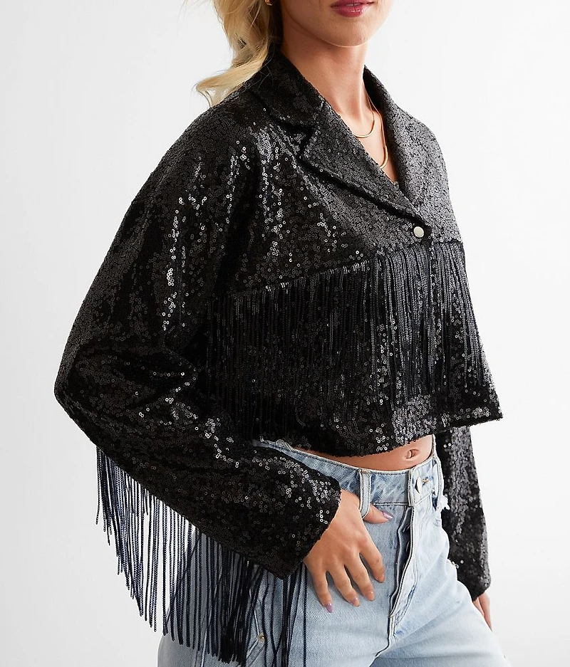 Sequin Fringe Cropped Jacket