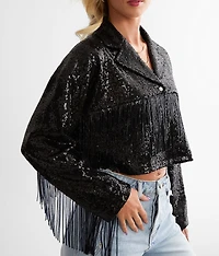 Sequin Fringe Cropped Jacket