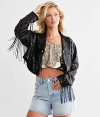 Sequin Fringe Cropped Jacket