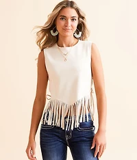 Faux Suede Fringe Cropped Tank Top