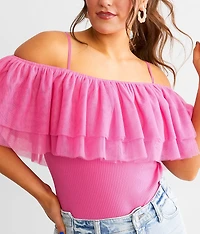 Ruffle Tulle Overlay Bodysuit