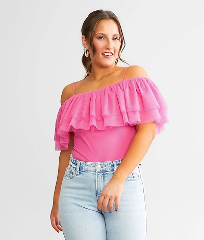 Ruffle Tulle Overlay Bodysuit