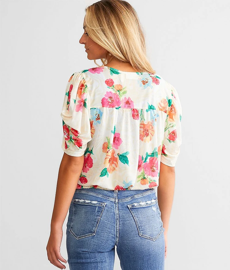 Floral Mesh Surplice Top