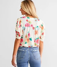 Floral Mesh Surplice Top