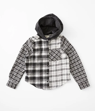 Girls - Hooded Split Plaid Shirt