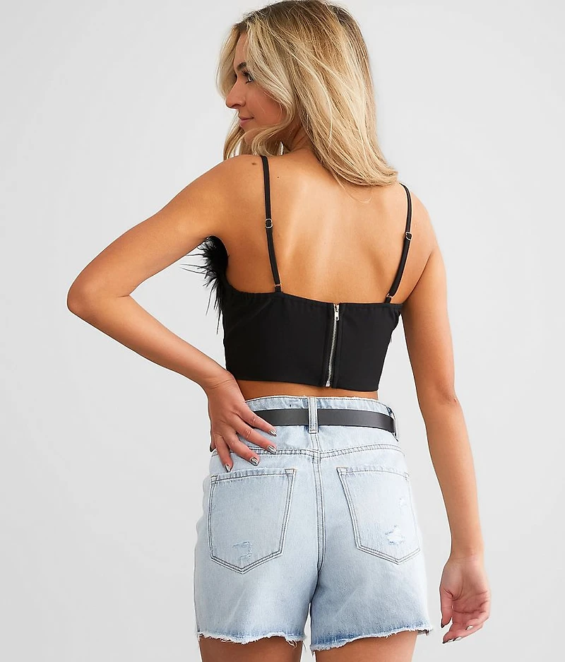 Feather Cropped Corset Tank Top