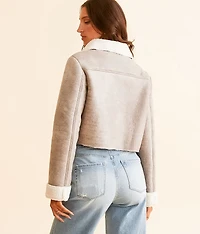 Faux Suede Moto Cropped Jacket