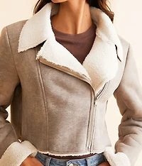 Faux Suede Moto Cropped Jacket