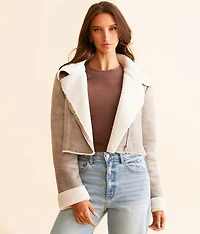 Faux Suede Moto Cropped Jacket