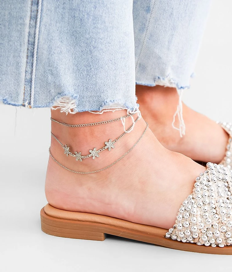 3 Pack Floral Anklet Set