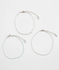 3 Pack Beaded Anklet Bracelet Set