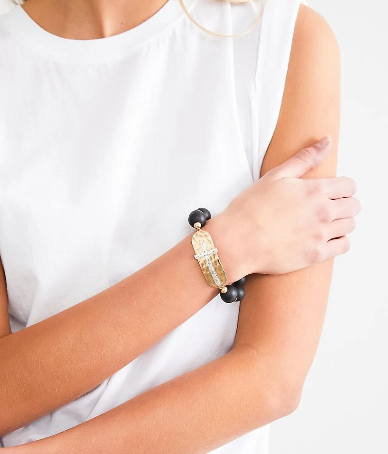 Hammered Cross Bracelet