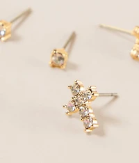 3 Pack Glitz Cross Earring Set