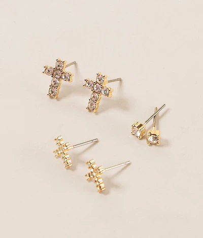 3 Pack Glitz Cross Earring Set