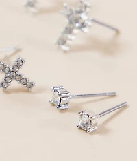 3 Pack Glitz Cross Earring Set