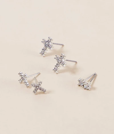3 Pack Glitz Cross Earring Set