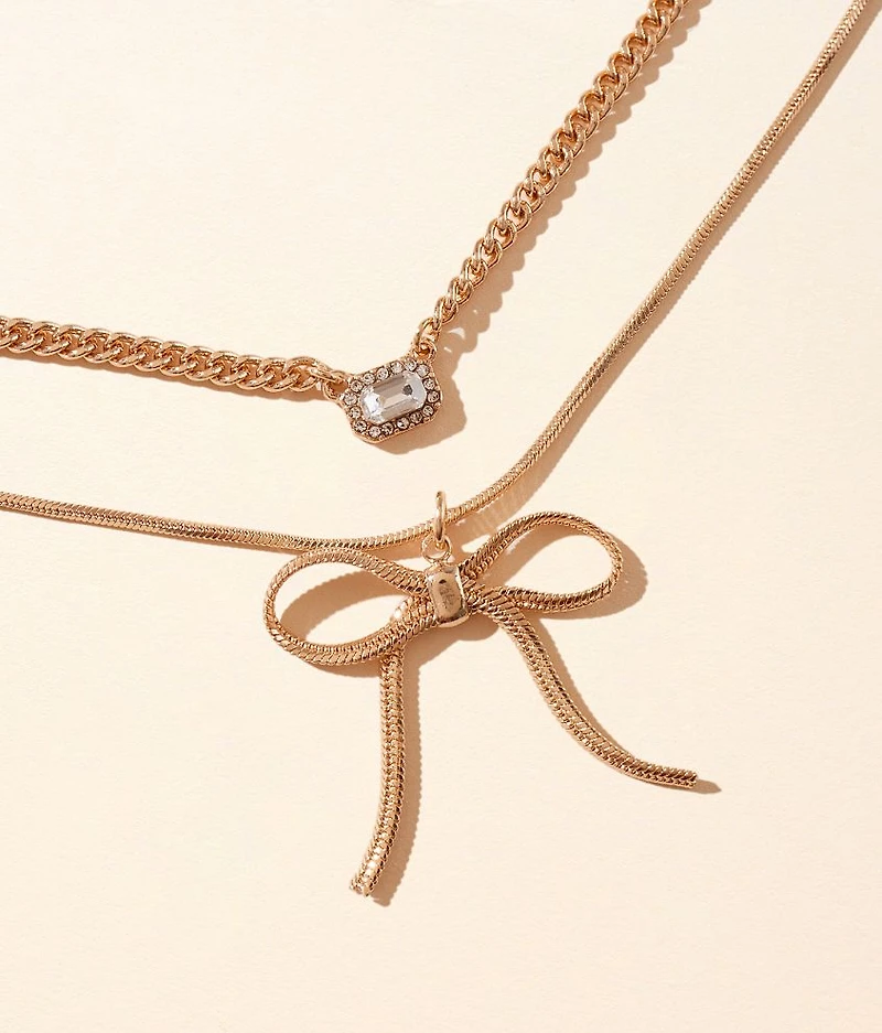 2 Pack Bow Necklace Set