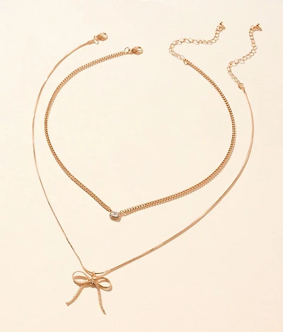 2 Pack Bow Necklace Set