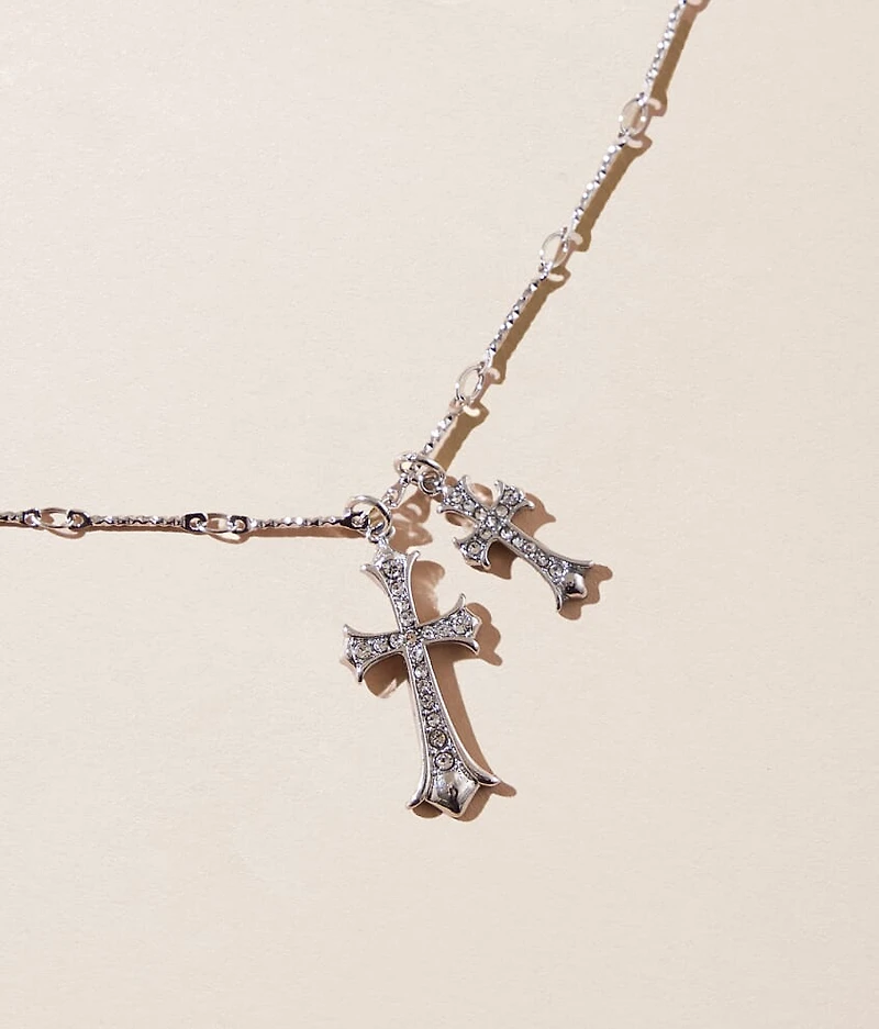 Double Cross Pendant Necklace