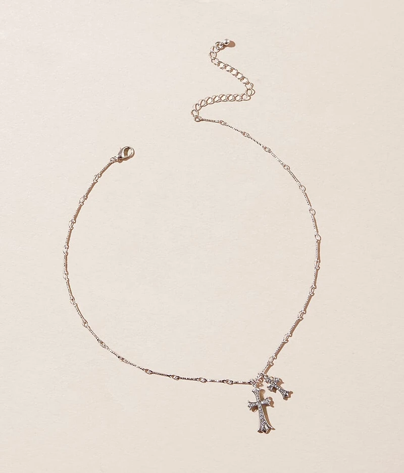 Double Cross Pendant Necklace
