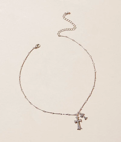 Double Cross Pendant Necklace