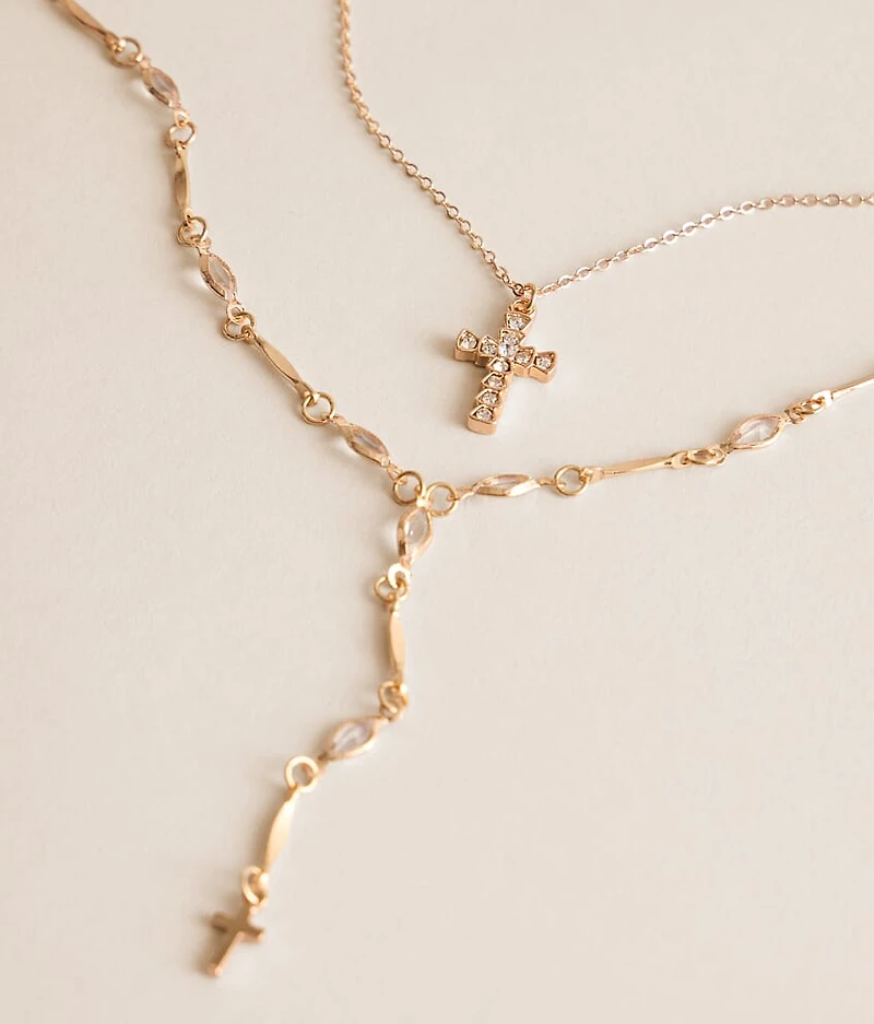2 Pack Double Cross Necklace Set