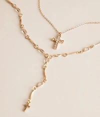 2 Pack Double Cross Necklace Set