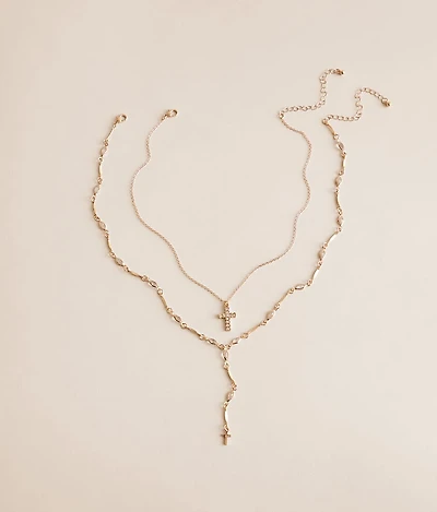 2 Pack Double Cross Necklace Set