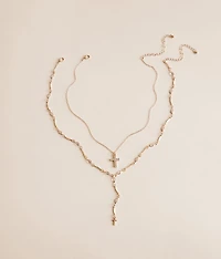 2 Pack Double Cross Necklace Set