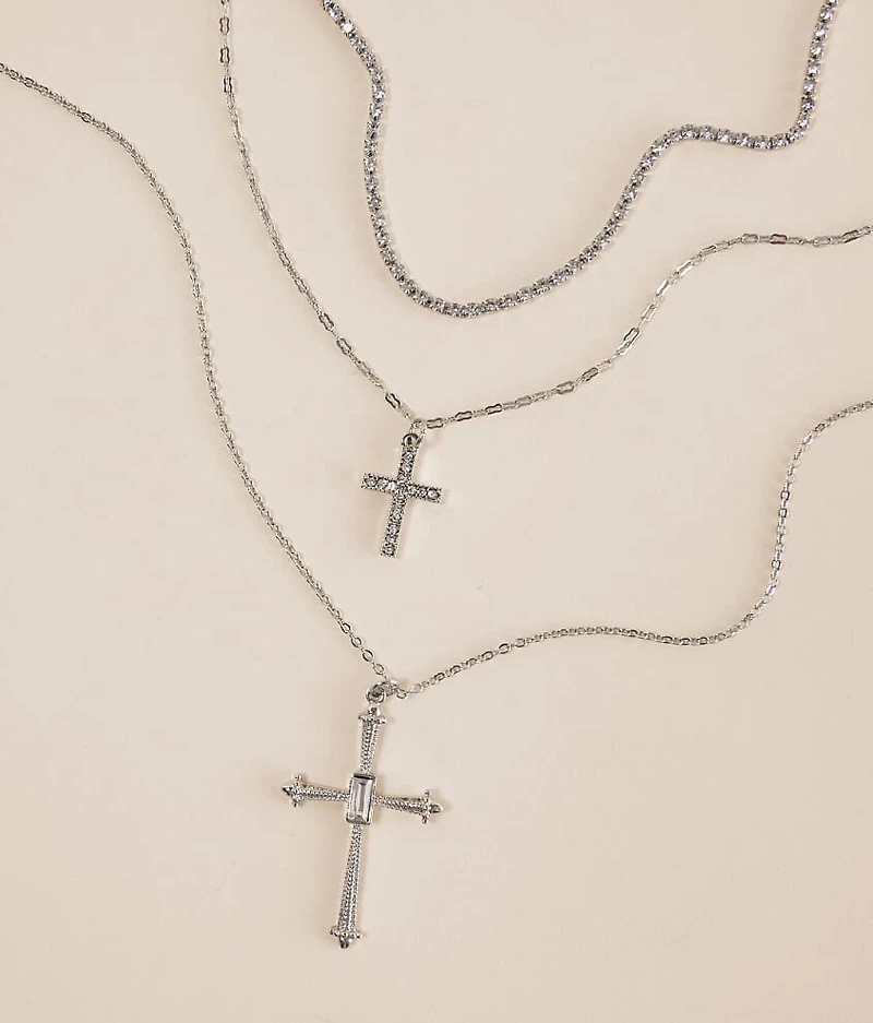 2 Pack Glitz Cross Necklace Set