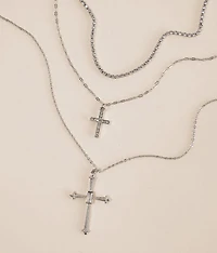 2 Pack Glitz Cross Necklace Set