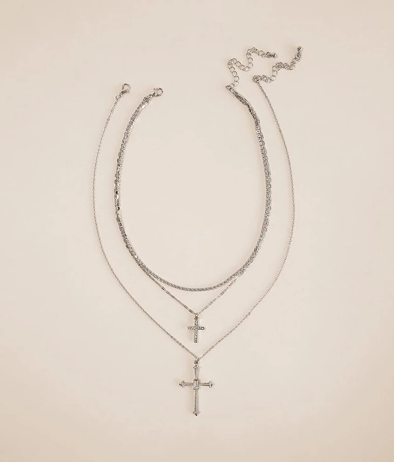 2 Pack Glitz Cross Necklace Set