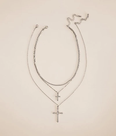 2 Pack Glitz Cross Necklace Set