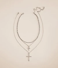 2 Pack Glitz Cross Necklace Set