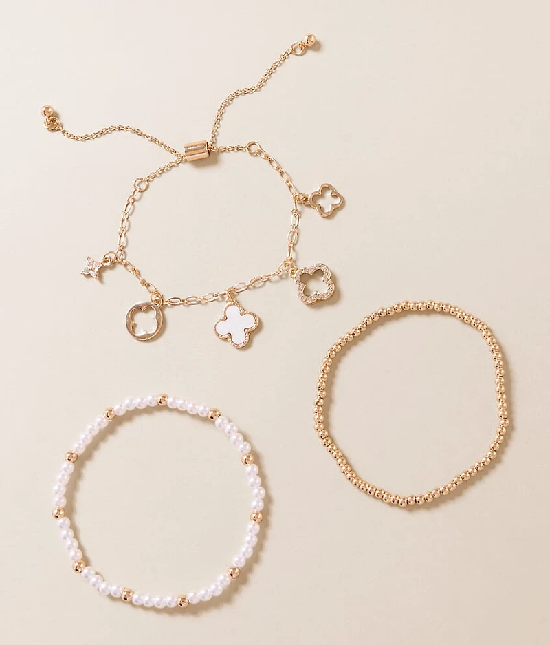 3 Pack Glitz Clover Bracelet Set