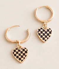 Checkered Heart Hoop Earrings