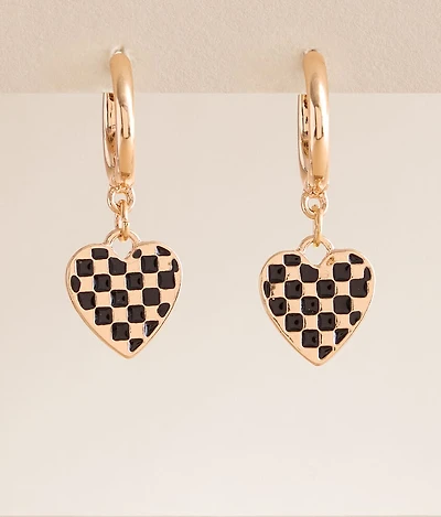Checkered Heart Hoop Earrings