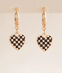 Checkered Heart Hoop Earrings