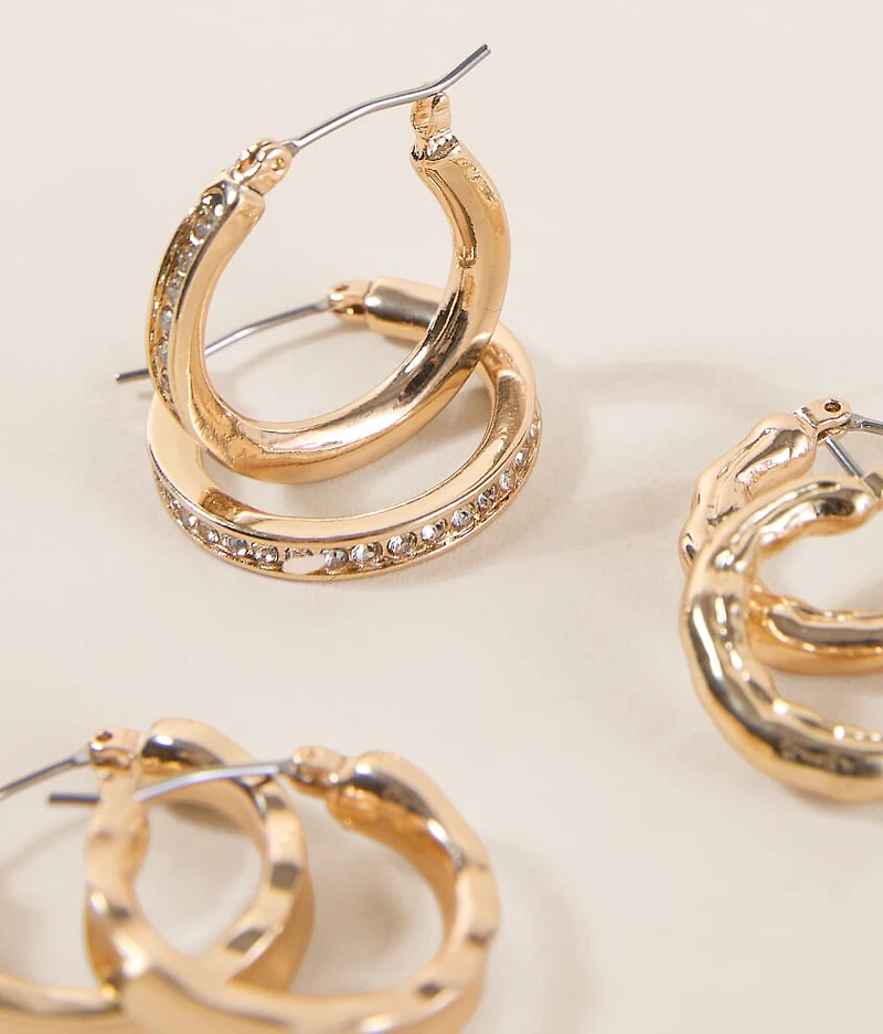 3 Pack Textured Hoop Earring Set