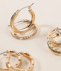 3 Pack Textured Hoop Earring Set