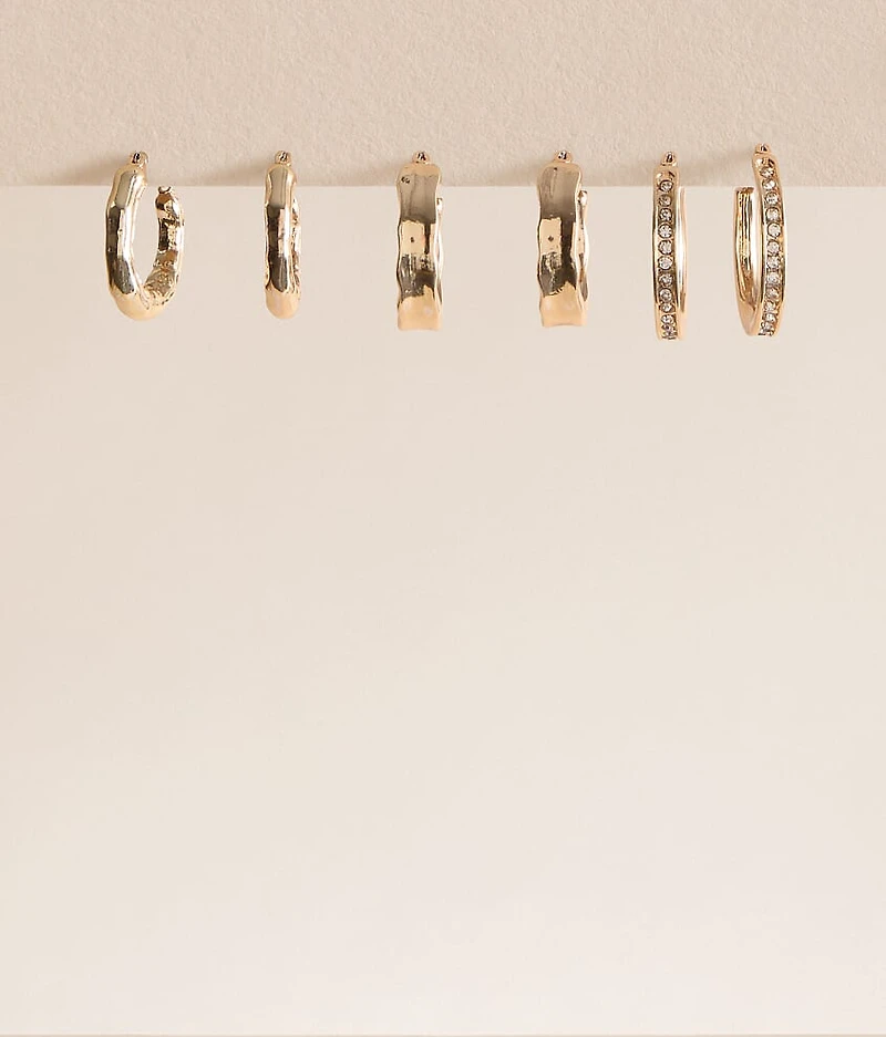 3 Pack Textured Hoop Earring Set