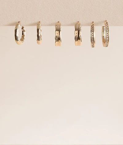 3 Pack Textured Hoop Earring Set