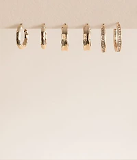 3 Pack Textured Hoop Earring Set