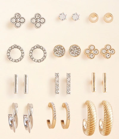 12 Pack Mixed Metal Earring Set