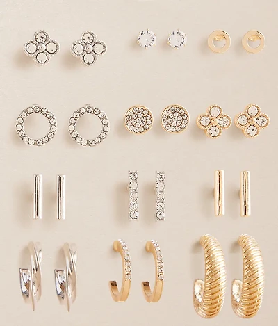 12 Pack Mixed Metal Earring Set