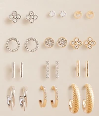 12 Pack Mixed Metal Earring Set