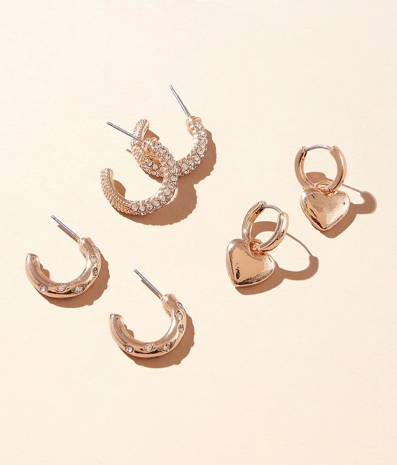 3 Pack Heart Earring Set