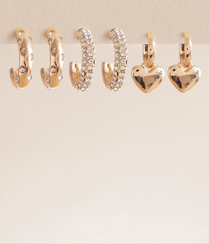 3 Pack Heart Earring Set