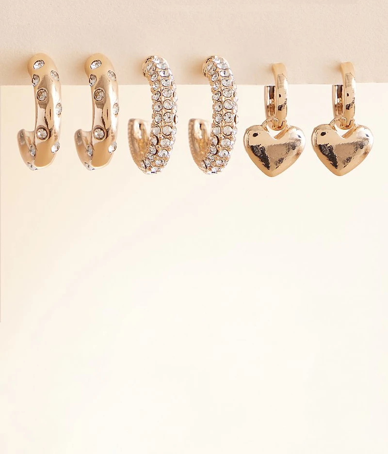 3 Pack Heart Earring Set